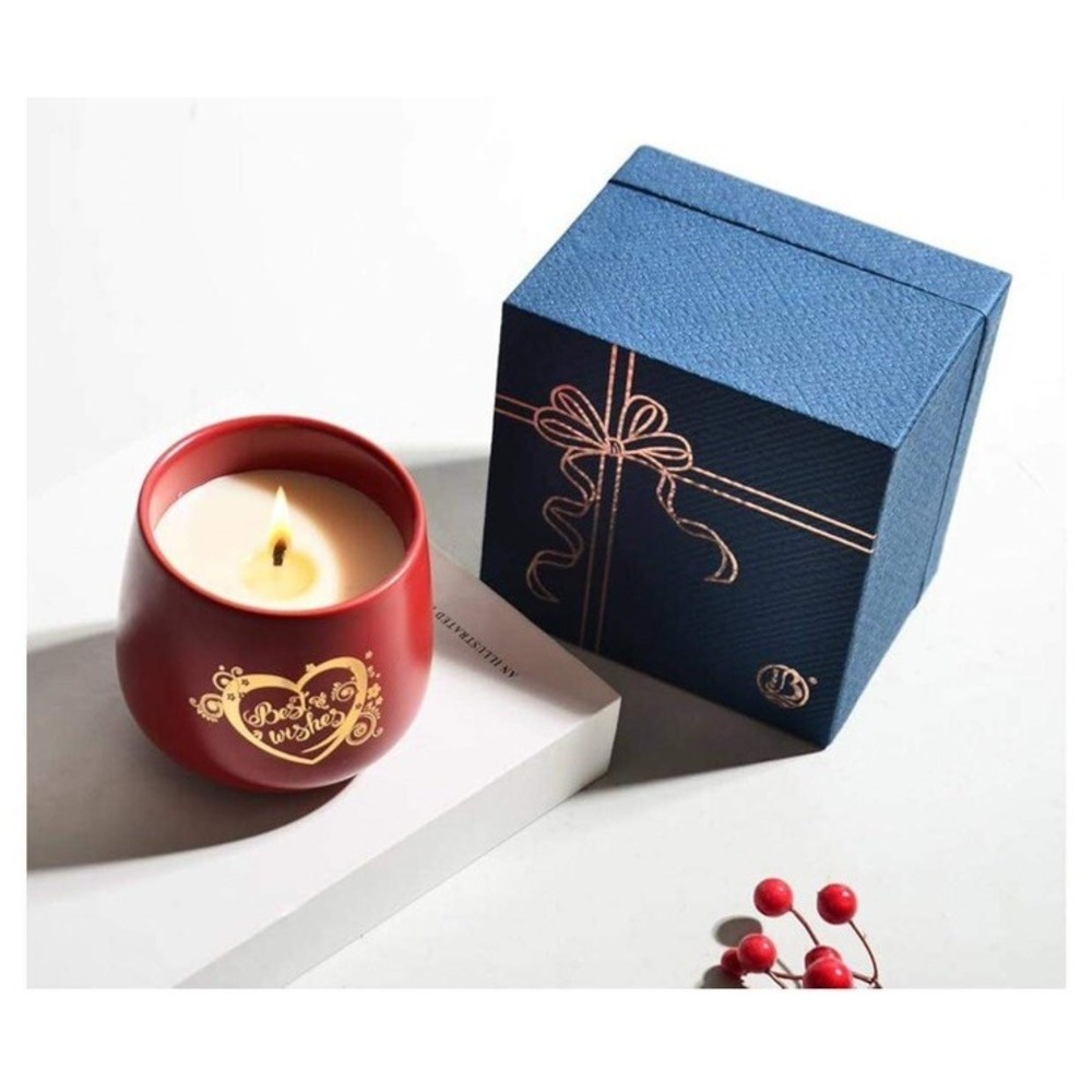 Red Ceramic Jar Candle With Gift Box Lux Scented